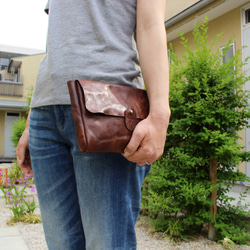 hand stitch + antique dark brown leather clutch bag 2 5枚目の画像