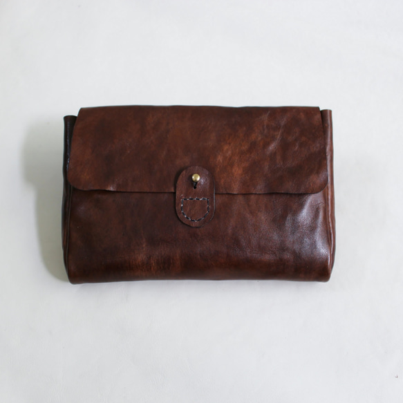 hand stitch + antique dark brown leather clutch bag 2 6枚目の画像