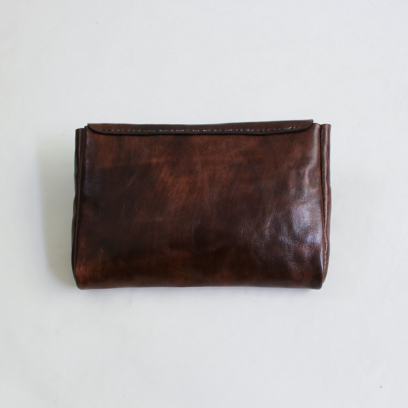 hand stitch + antique dark brown leather clutch bag 2 8枚目の画像