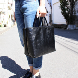 hand stitch + black leather tote bag 4枚目の画像