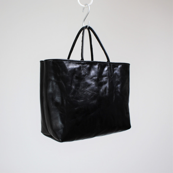 hand stitch + black leather tote bag 5枚目の画像