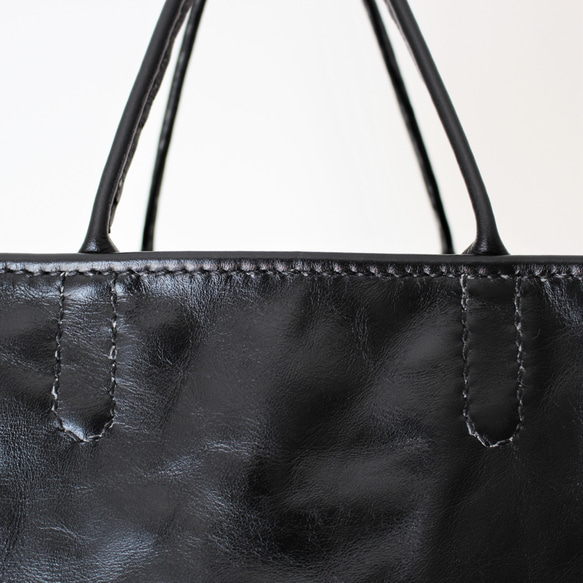 hand stitch + black leather tote bag 7枚目の画像