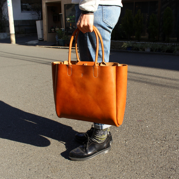 hand stitch + umber leather tote bag 4枚目の画像