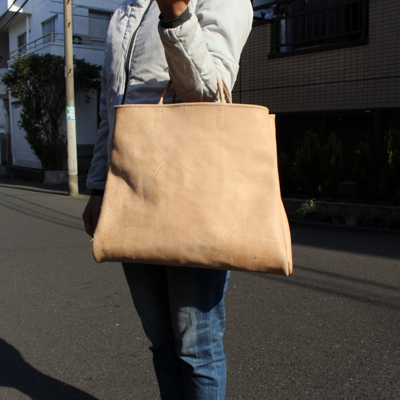 hand stitch + natural leather tote bag 3枚目の画像