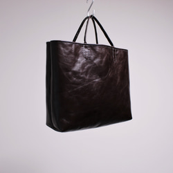 hand stitch + dark brown soft leather tote bag 1枚目の画像