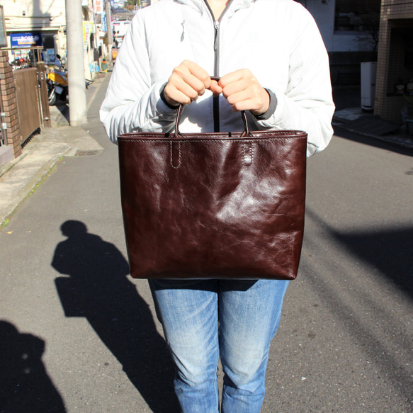 hand stitch + dark brown soft leather tote bag 2枚目の画像