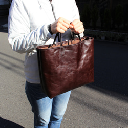 hand stitch + dark brown soft leather tote bag 3枚目の画像