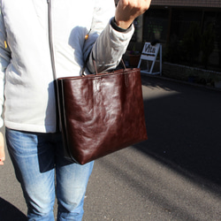 hand stitch + dark brown soft leather tote bag 4枚目の画像