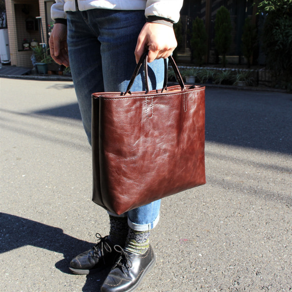 hand stitch + dark brown soft leather tote bag 7枚目の画像