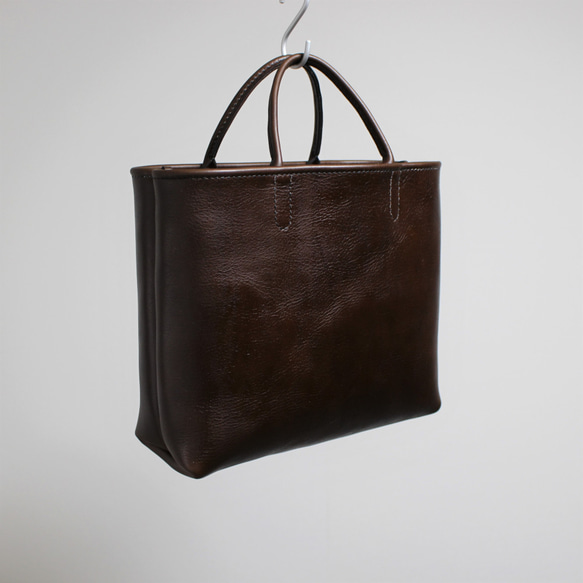 hand stitch + dark brown leather tote bag 1枚目の画像