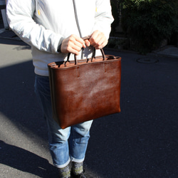 hand stitch + dark brown leather tote bag 3枚目の画像