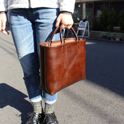 hand stitch + dark brown leather tote bag 5枚目の画像