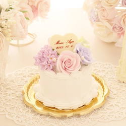 ハッピーライラックと薔薇のケーキ型リングピロー 3枚目の画像