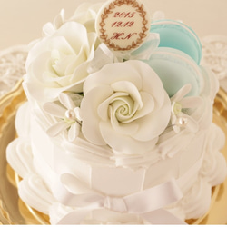 ティファニー色マカロンのケーキ型リングピロー 2枚目の画像