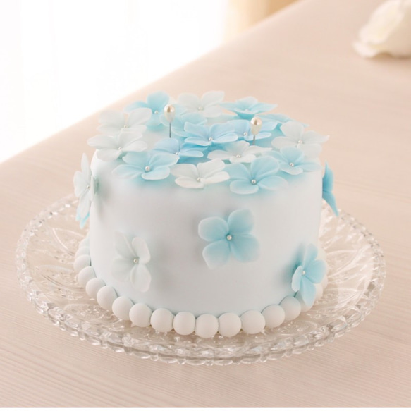 サムシングブルー、アジサイのケーキ型リングピロー 3枚目の画像