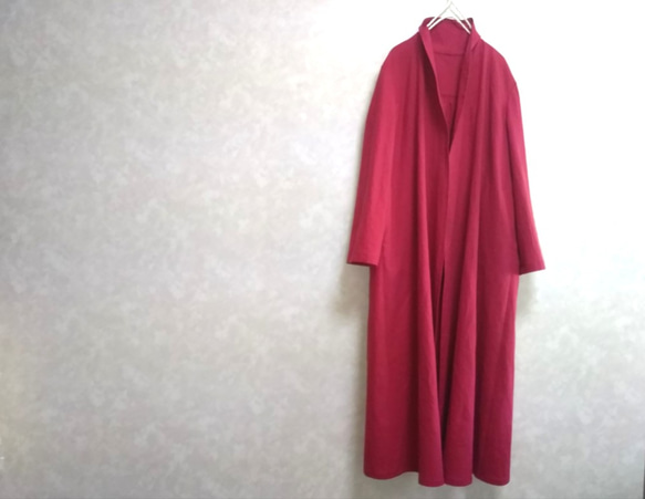オーダー受付 + 選べるお色とサイズ ロング丈 柔らかコットンリネン シャツカーディガン 綿麻  羽織 ショールカラー 4枚目の画像