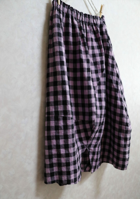 展示作品 : リネン ブロックチェックのバルーンスカート 変型スカート 2枚目の画像