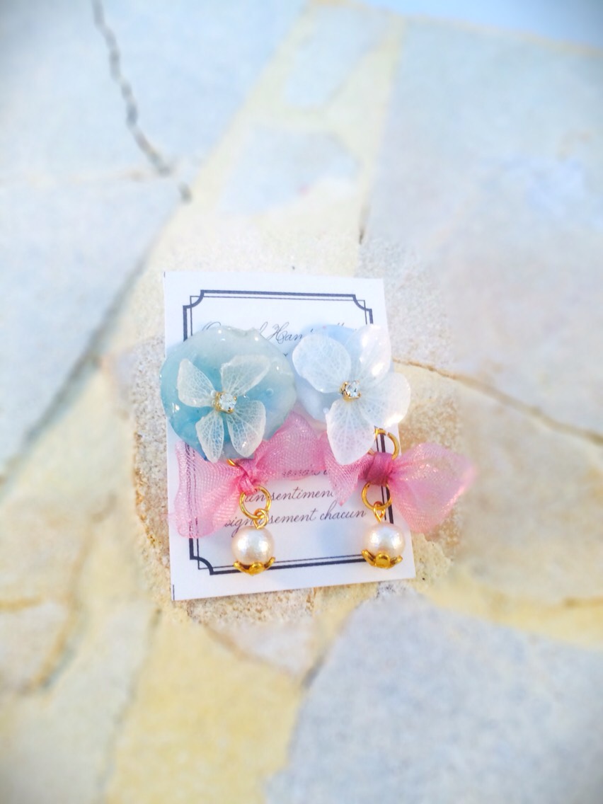 【生花】青いバラと紫陽花の夢が叶うピアス