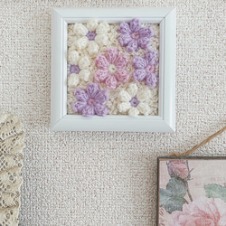 お花モチーフのミニフレーム 手編み パープルピンク 1枚目の画像