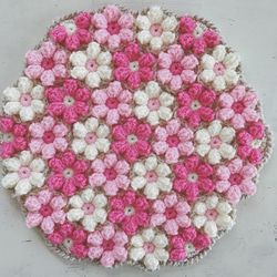 お花モチーフ　手編みの円座　ピンク 1枚目の画像