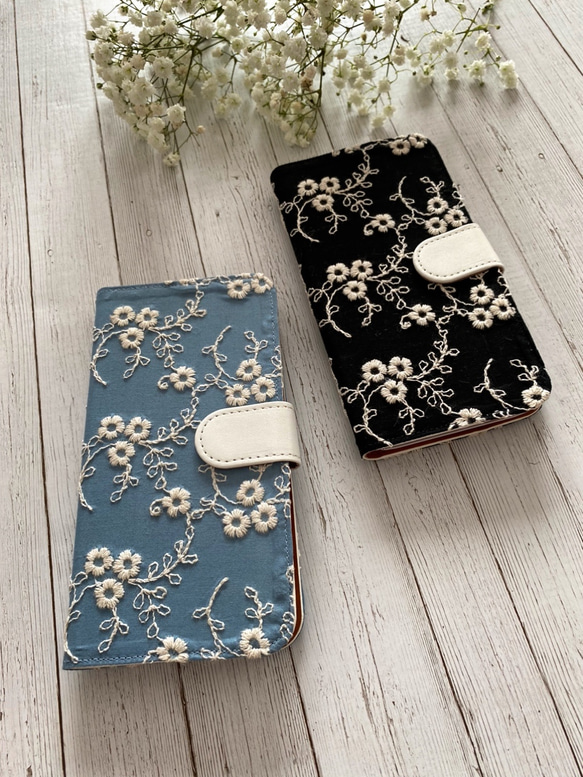 新色追加♡手帳型　アンティーク小花刺繍レース iPhoneケース 2枚目の画像