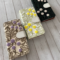 パープル入荷♡手帳型 刺繍のまあるいフラワー  iPhoneケース 7枚目の画像