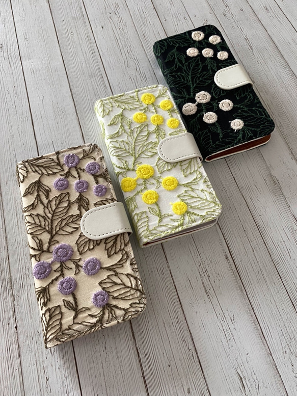 パープル入荷♡手帳型 刺繍のまあるいフラワー  iPhoneケース 7枚目の画像