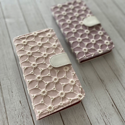 シャーベットカラー♡手帳型刺繍のひらひら花びらレース iPhoneケース 4枚目の画像