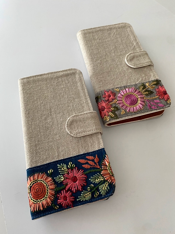 手帳型　刺繍リボン iPhoneケース 2枚目の画像