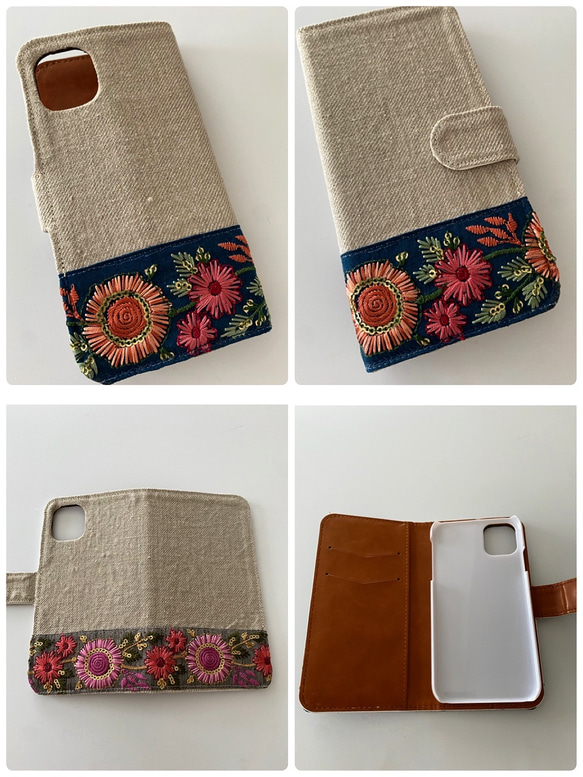 手帳型　刺繍リボン iPhoneケース 5枚目の画像