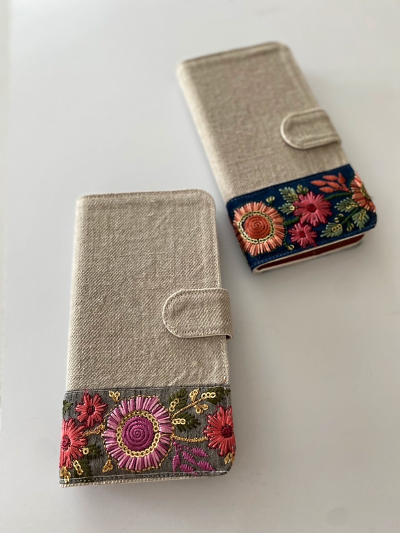 手帳型　刺繍リボン iPhoneケース 6枚目の画像