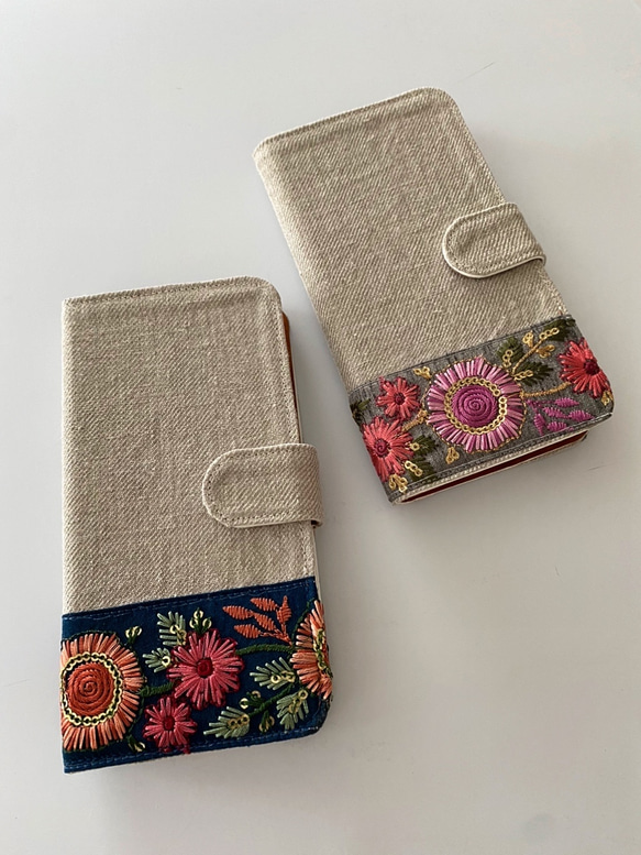 手帳型　刺繍リボン iPhoneケース 7枚目の画像