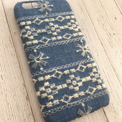 靛藍刺繡蕾絲iPhone手機殼 第3張的照片