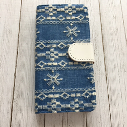 手帳型 インディゴ刺繍レース iPhoneケース 2枚目の画像