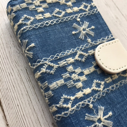 筆記本型靛藍刺繡蕾絲iPhone手機殼 第3張的照片