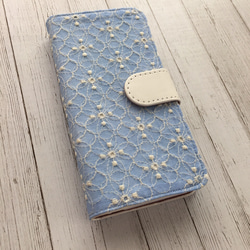 手帳型花びら刺繍レース iPhoneケース 1枚目の画像