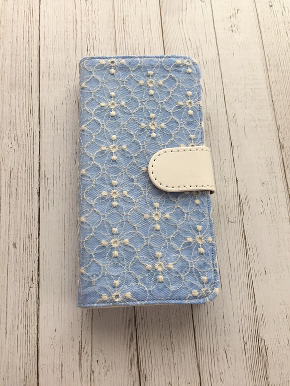 手帳型花びら刺繍レース iPhoneケース 2枚目の画像