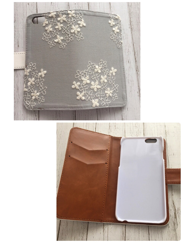 手帳型 刺繍の紫陽花 iPhoneケース 5枚目の画像