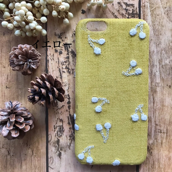 コーディロイの刺繍チェリー iPhoneケース 4枚目の画像