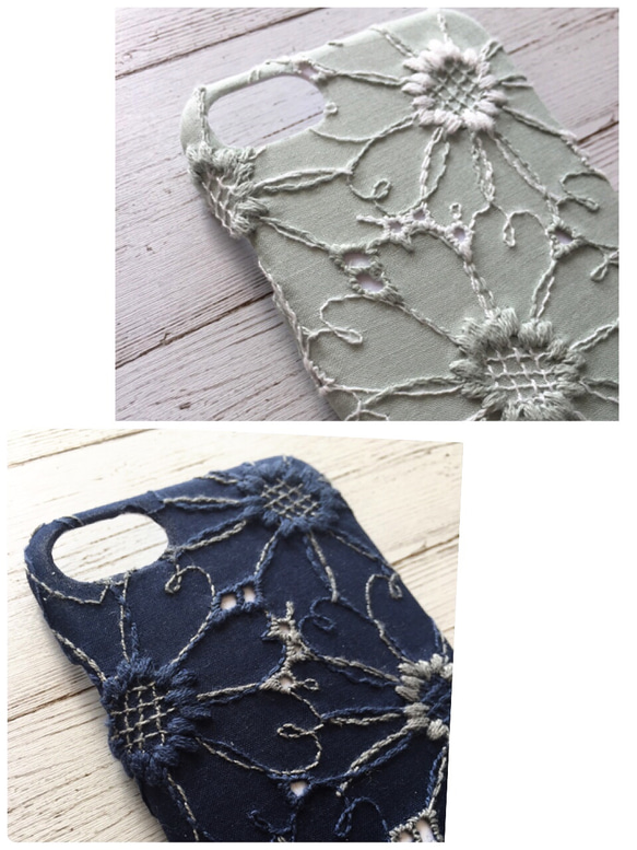 パステルグリーン残りわずか♡可憐なフラワー刺繍レース iPhoneケース 4枚目の画像