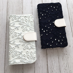 ♡手帳型 ツリー刺繍レース iPhoneケース 2枚目の画像