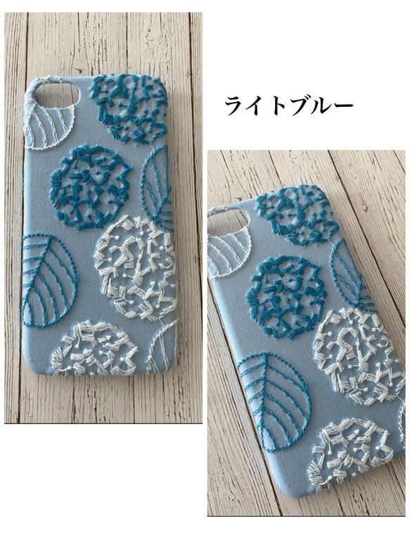 僅藍色刺繡圓形繡球花 iPhone 手機殼 第4張的照片