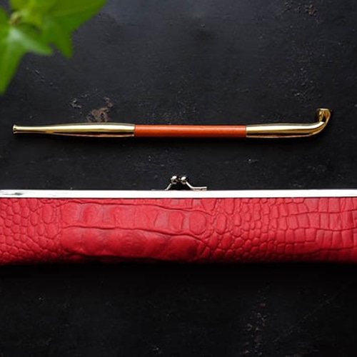 スタイリッシュな本革煙管入れ レザーキセルケース24cm クロコ型押し