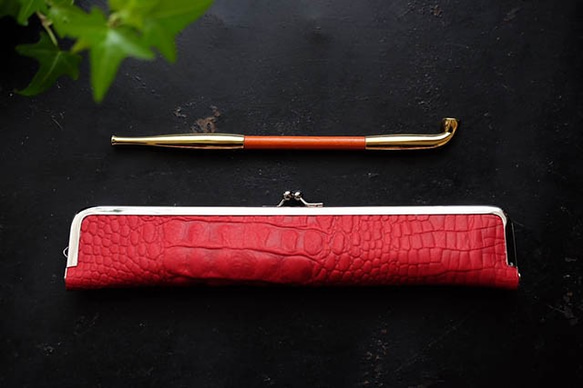 スタイリッシュな本革煙管入れ レザーキセルケース24cm クロコ型押し