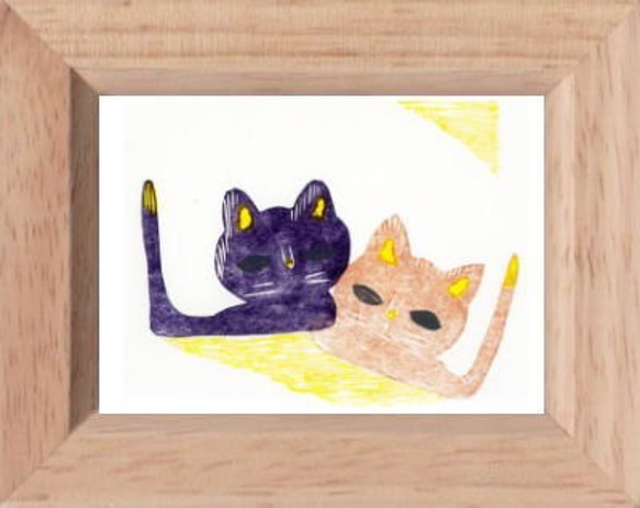 小さな額絵・ねこシリーズ／猫と猫(335) 1枚目の画像