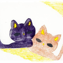小さな額絵・ねこシリーズ／猫と猫(335) 2枚目の画像