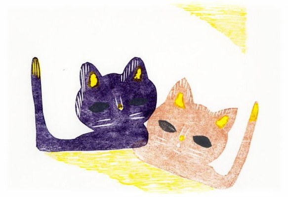 小さな額絵・ねこシリーズ／猫と猫(335) 2枚目の画像