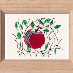 小さな額絵・りんごシリーズ／葉とりんご(293) 1枚目の画像