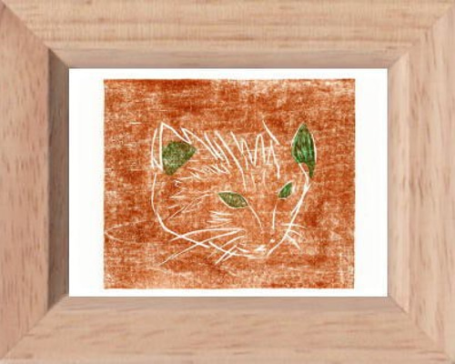 小さな額絵・緑目の猫(402) 版画 hiro 通販 5290948｜Creema