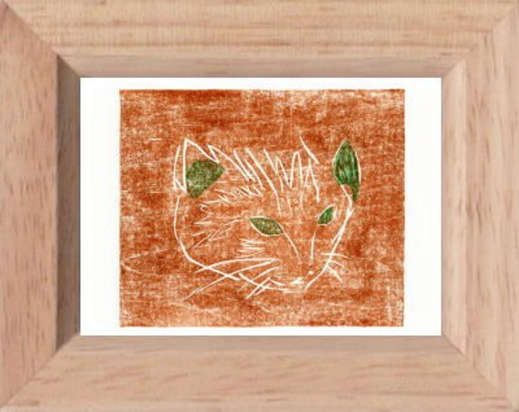 小さな額絵・緑目の猫(402) 版画 hiro 通販 5290948｜Creema